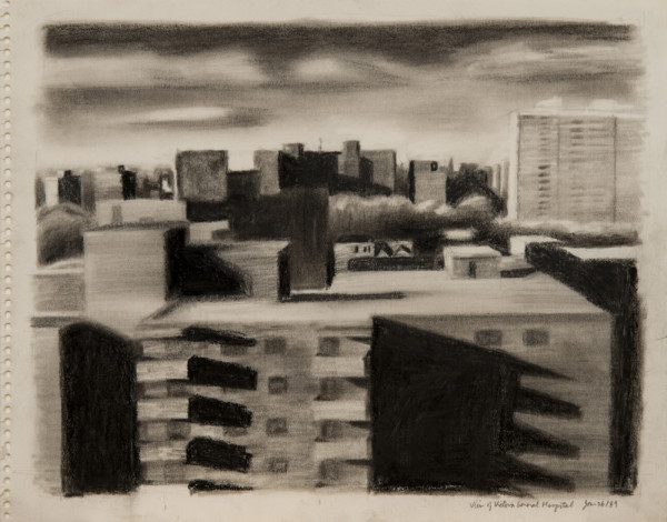 City Rooftops with Distant Hospital large