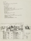 Study for distant view of hospital, notes on Ted Rosenthal thumb