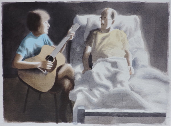 Friend with guitar and patient large